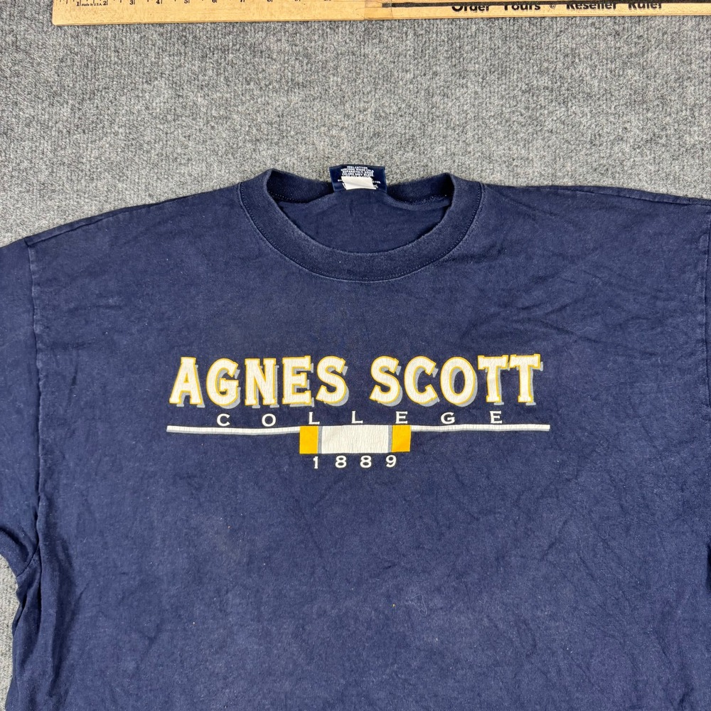 Jansport T-Shirt Mens XXL Navy Agnes Scott College Embroidered USA Made Cotton